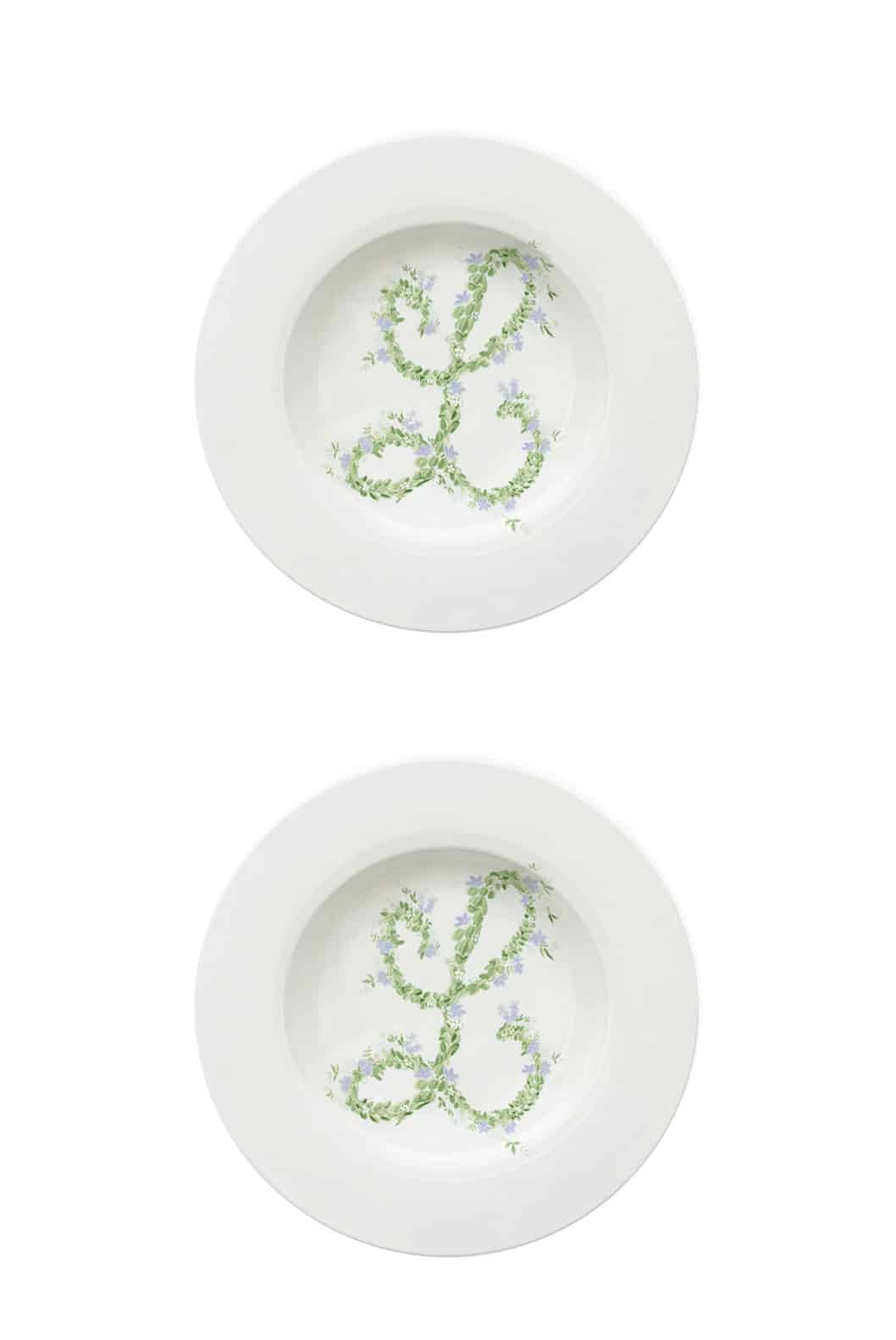 Luisa Beccaria Piatto fondo con fiori monogramma Nuova