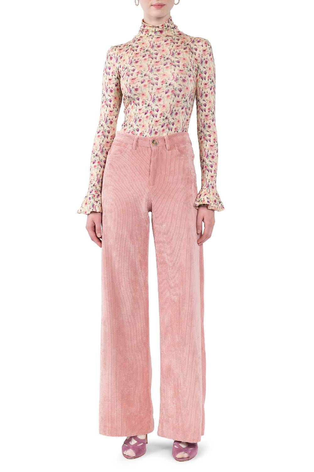 Luisa Beccaria Dolcevita in jersey stampato con rose selvatiche color crema Sottocosto