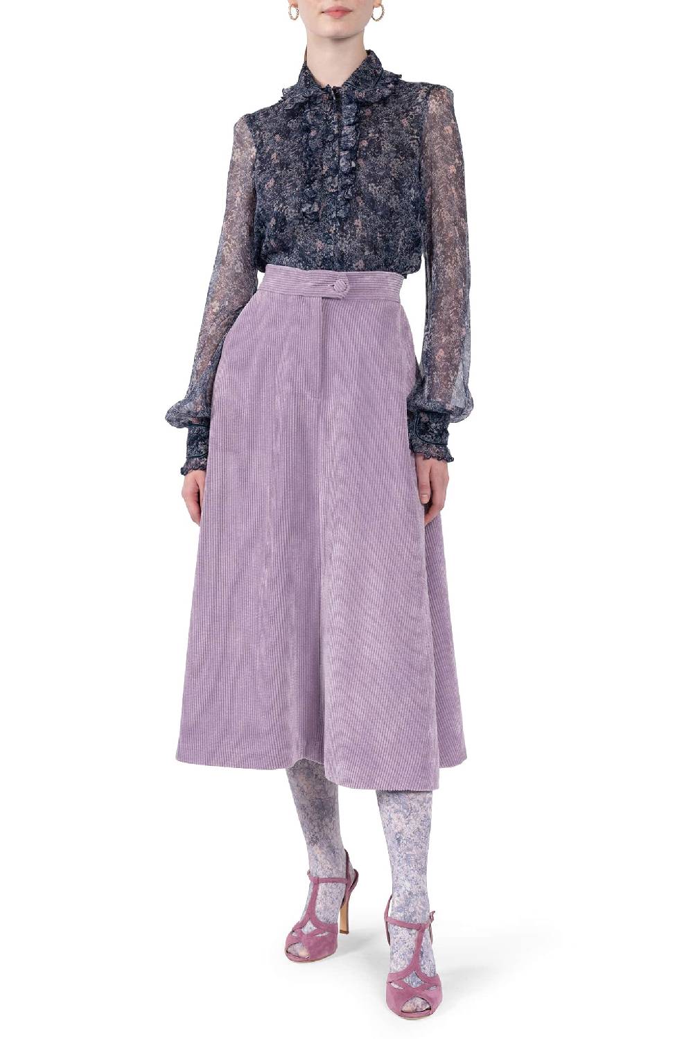 Luisa Beccaria Camicia in chiffon stampato con volant Sconto