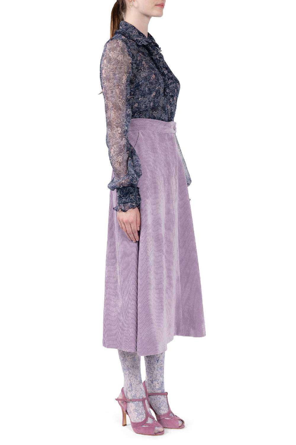 Luisa Beccaria Camicia in chiffon stampato con volant Sconto
