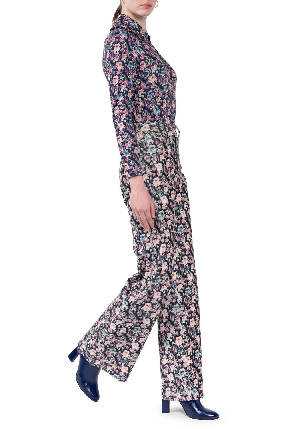 Luisa Beccaria Pantaloni palazzo in velluto a coste stampato Italy