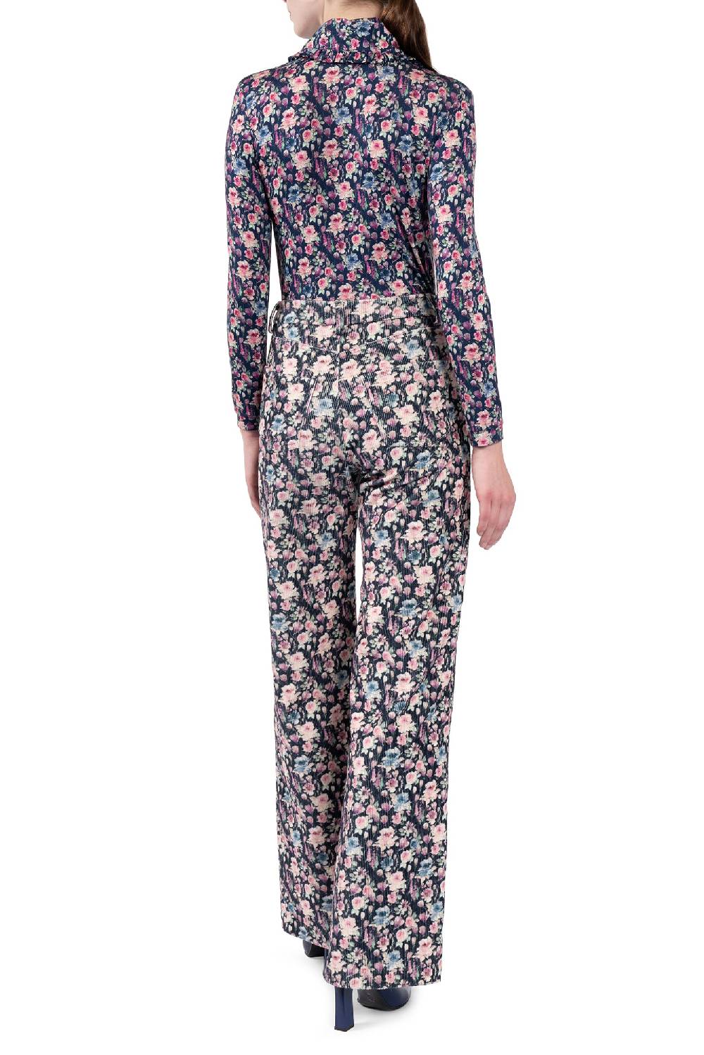 Luisa Beccaria Pantaloni palazzo in velluto a coste stampato Italy
