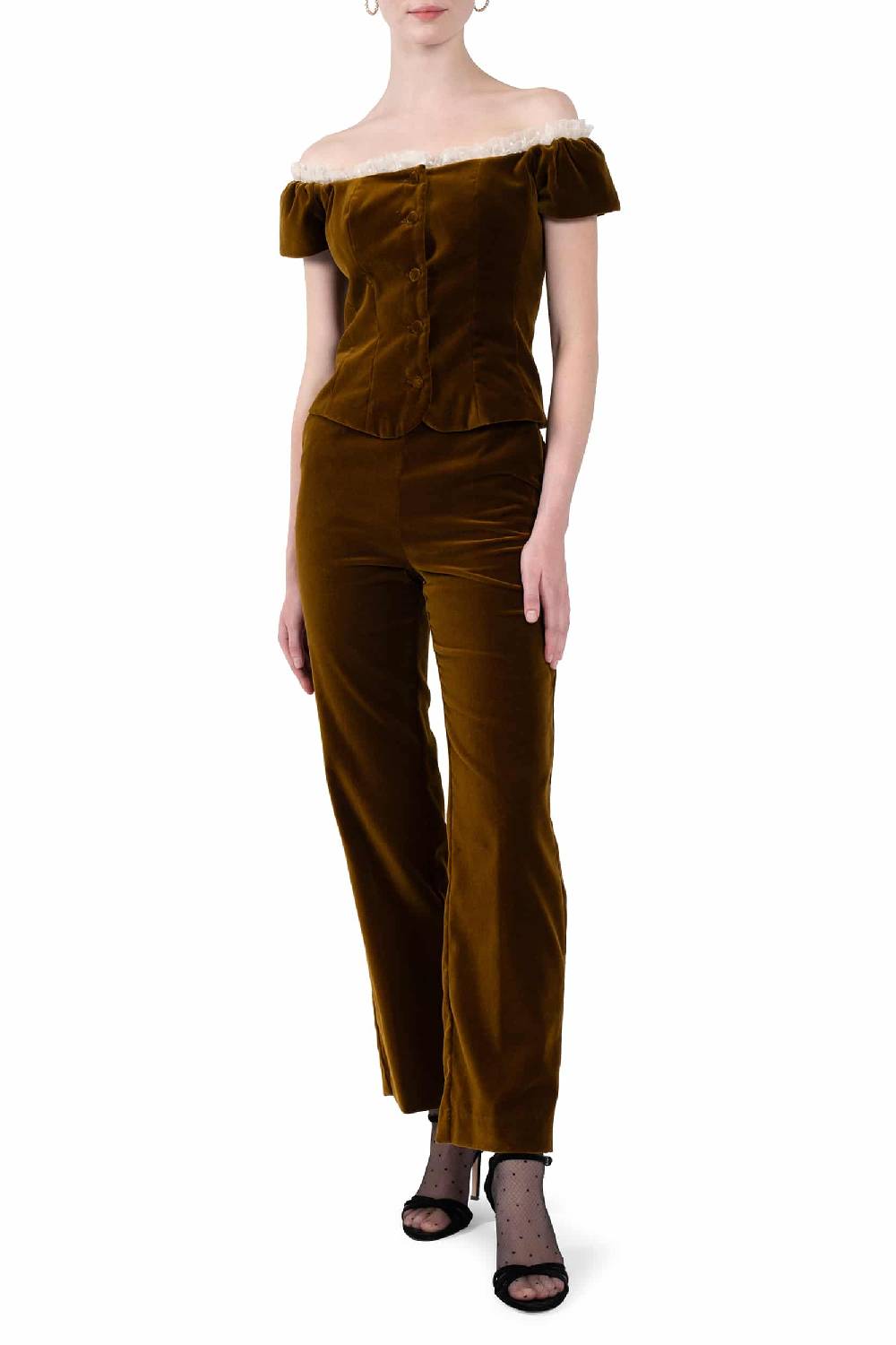 Luisa Beccaria Top in velluto con pizzo a pois Pezzi Unici