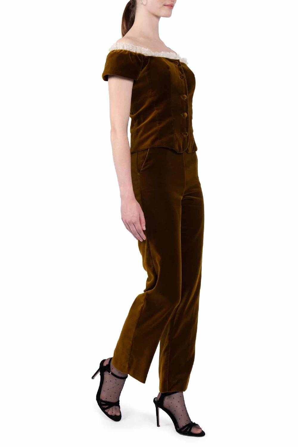 Luisa Beccaria Top in velluto con pizzo a pois Pezzi Unici