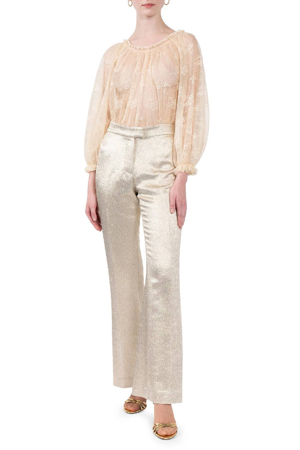 Luisa Beccaria Pantaloni in lana lurex con frange Consegna Veloce