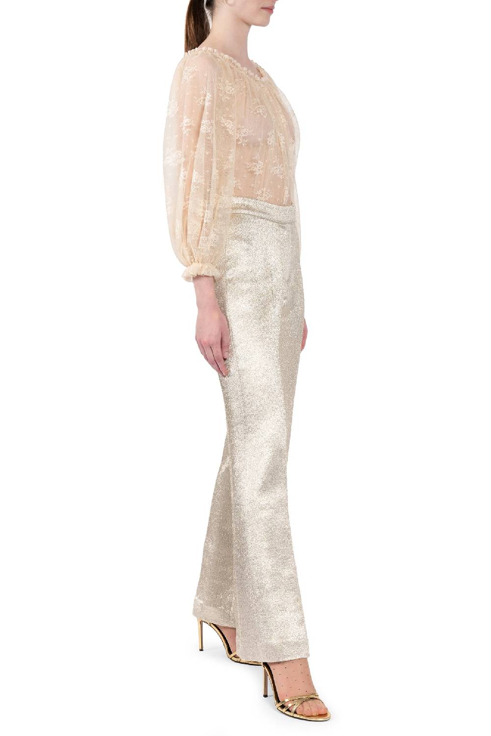 Luisa Beccaria Pantaloni in lana lurex con frange Consegna Veloce
