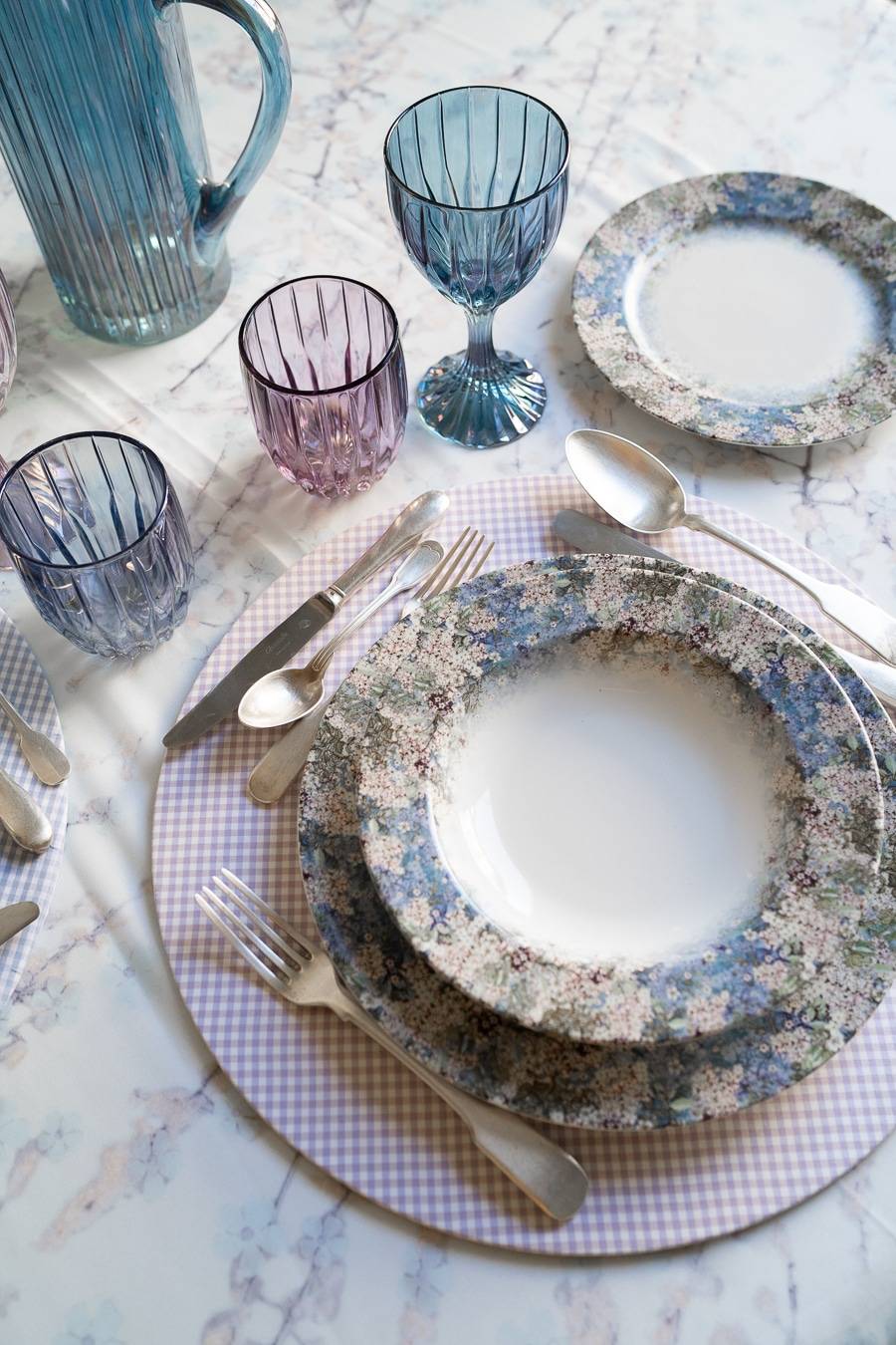 Luisa Beccaria Tovaglietta viola rotonda in cotone Vichy Sconto