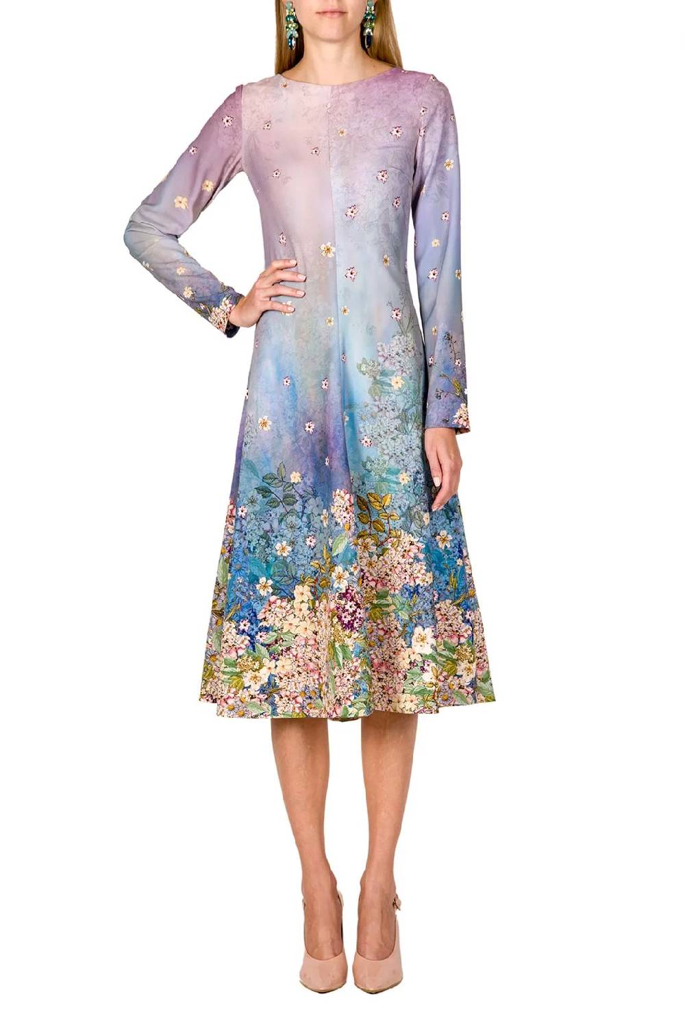 Luisa Beccaria Abito midi in cady stampato floreale Vendite Flash