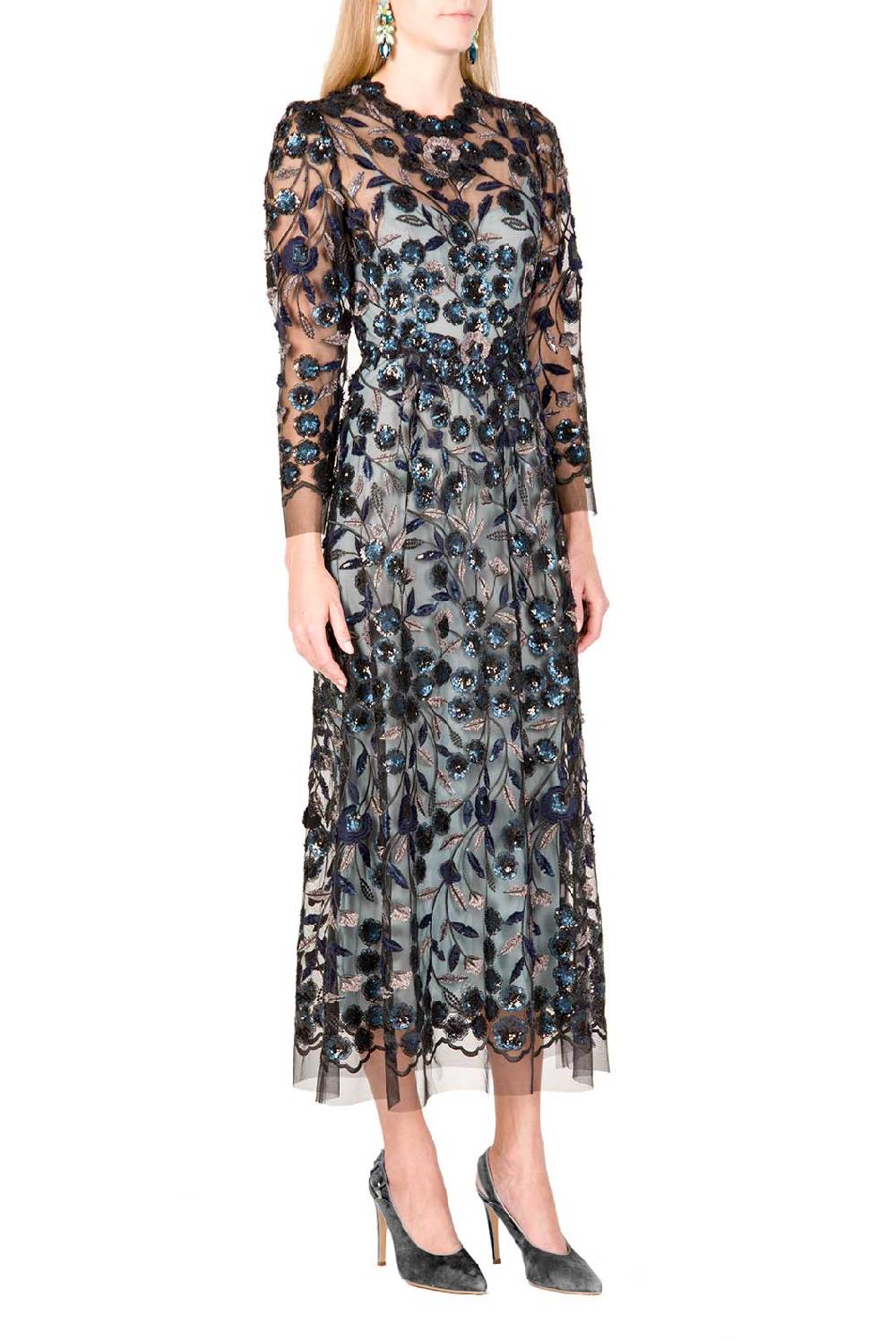 Luisa Beccaria Abito longuette in tulle ricamato con paillettes In Saldo