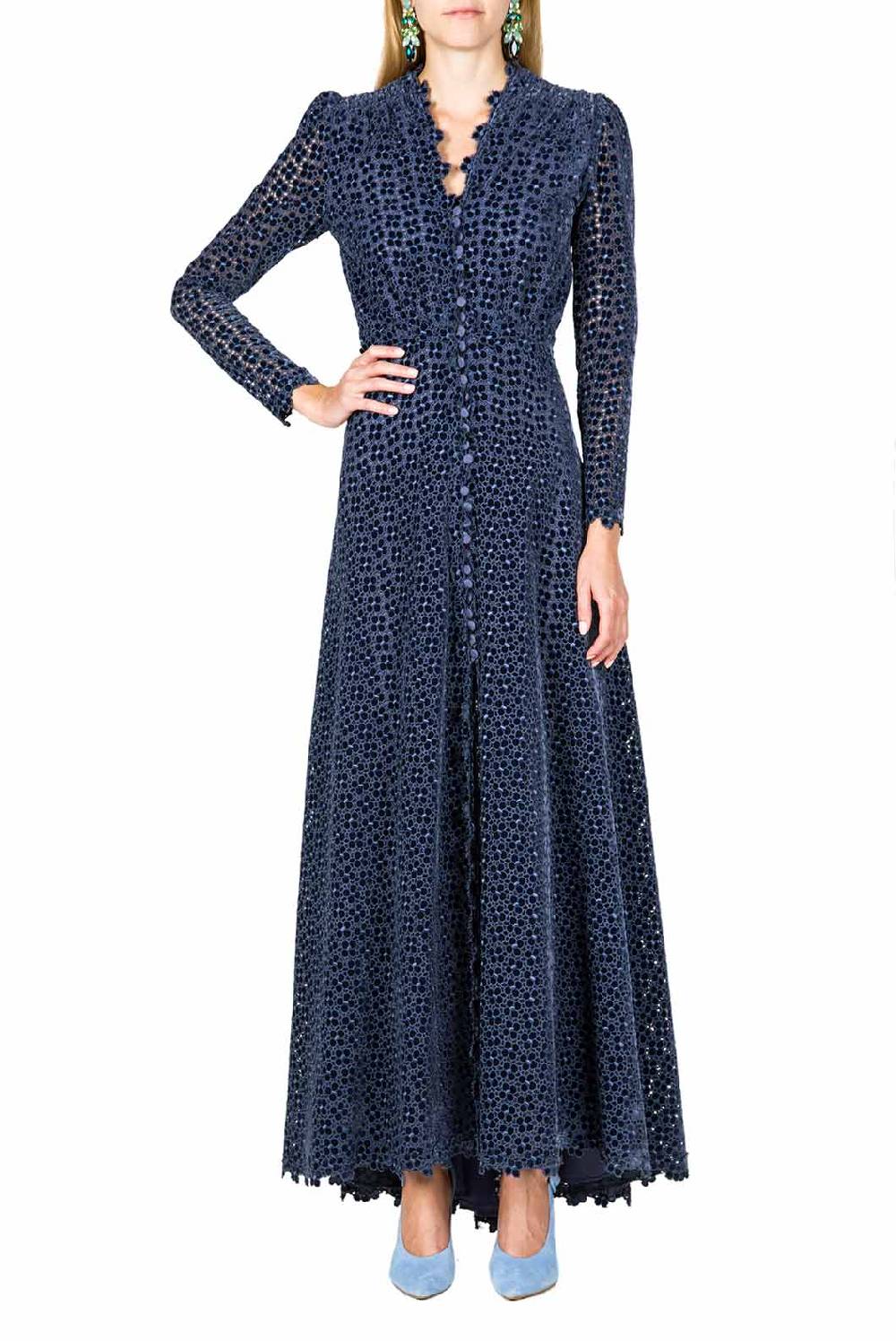 Luisa Beccaria Abito Bottoncino Ricamato Floreale Moda