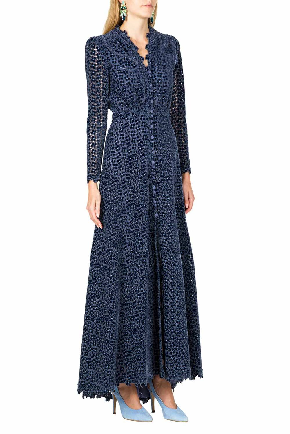 Luisa Beccaria Abito Bottoncino Ricamato Floreale Moda