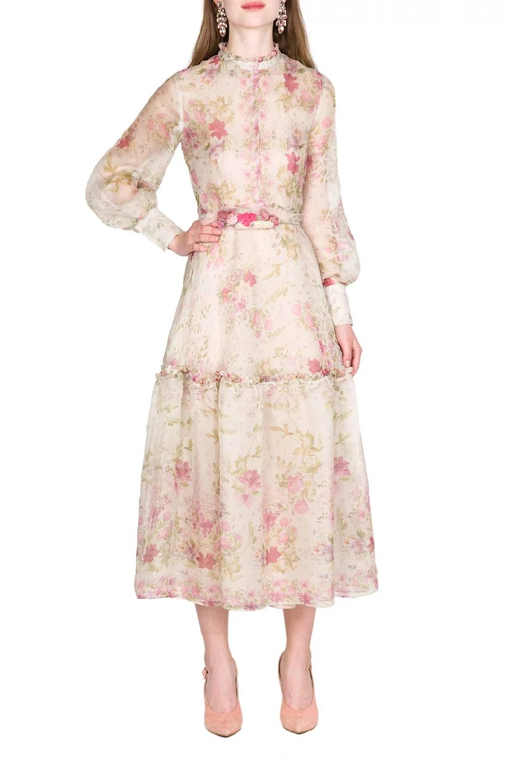 Luisa Beccaria Abito in organza di seta stampata color crema 2025