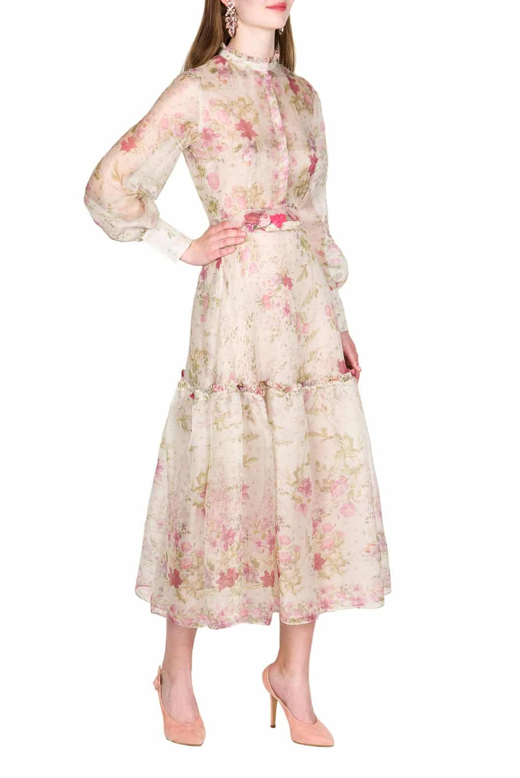 Luisa Beccaria Abito in organza di seta stampata color crema 2025