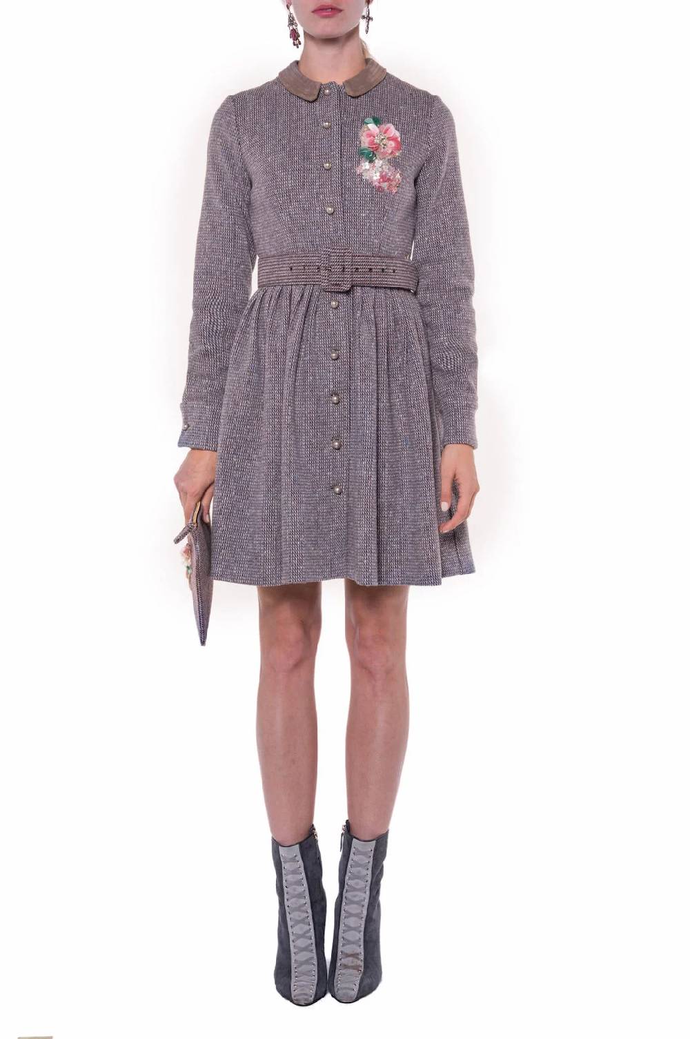 Luisa Beccaria Abito A Maniche Lunghe In Tweed Con Ricamo Prezzo Ridotto