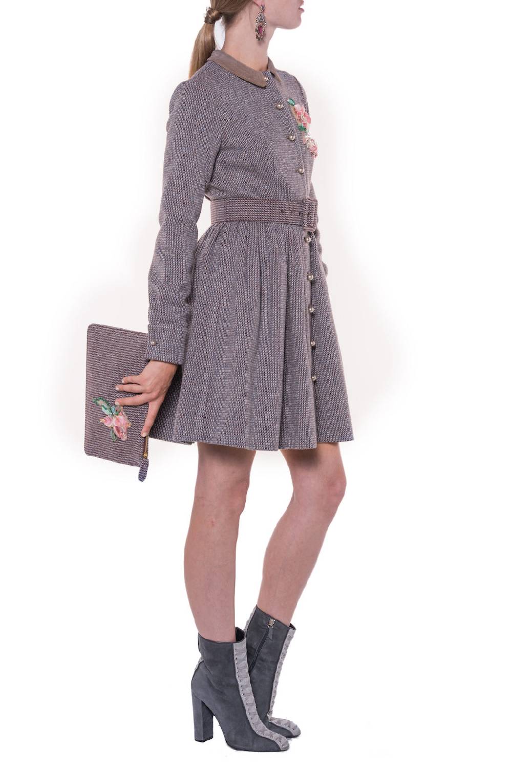 Luisa Beccaria Abito A Maniche Lunghe In Tweed Con Ricamo Prezzo Ridotto