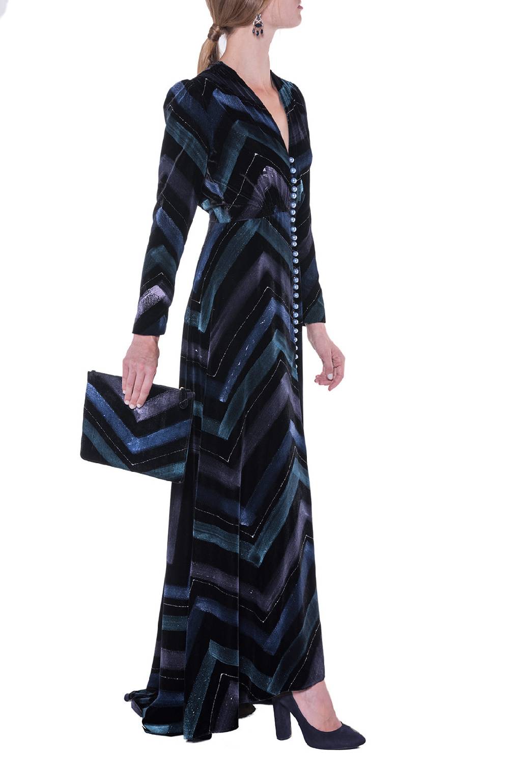 Luisa Beccaria Bottoncino Velvet Chevron Offerta