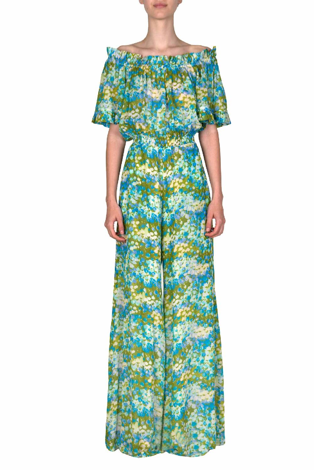 Luisa Beccaria Tuta blu Monet con spalle scoperte Rilascio limitato