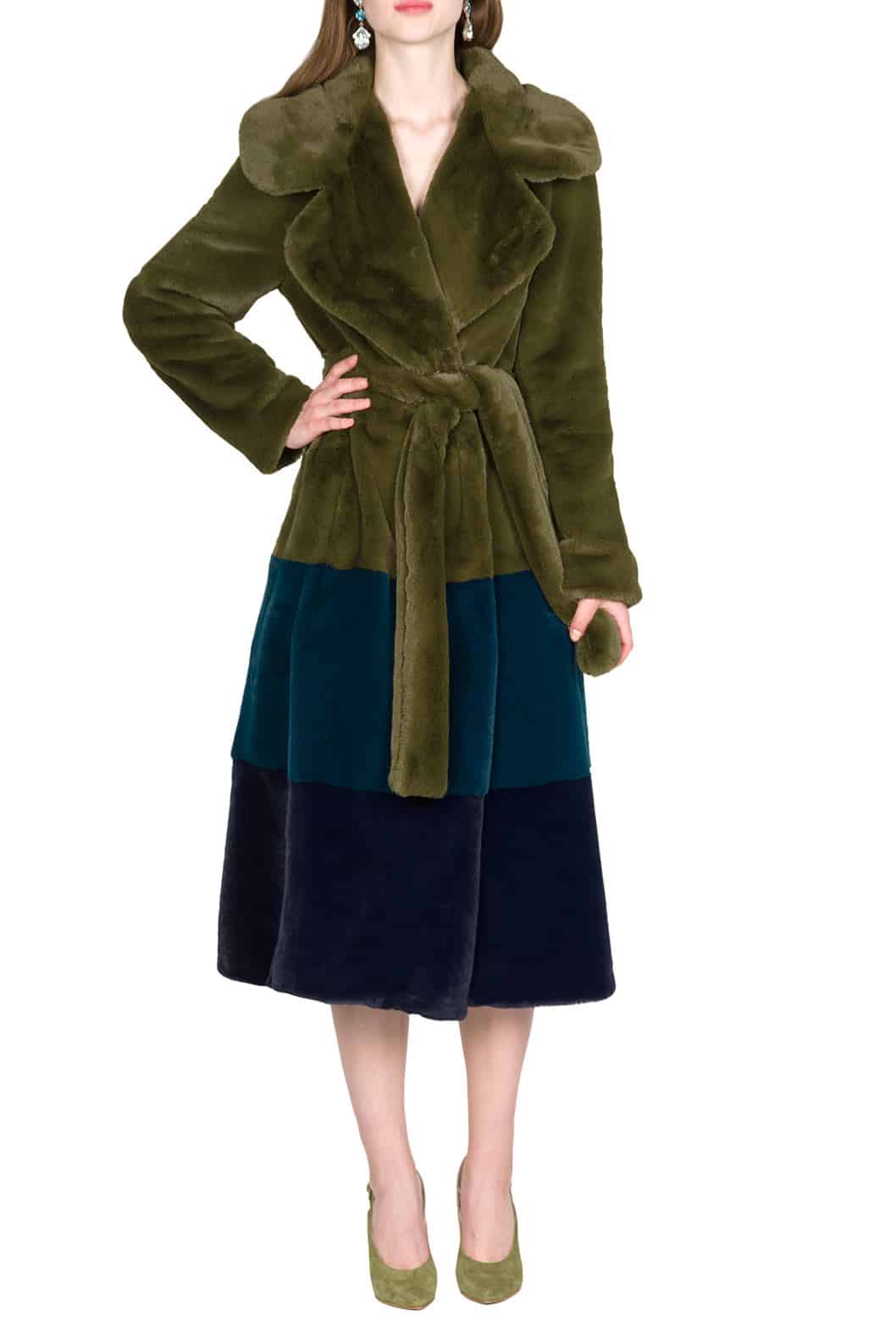 Luisa Beccaria Cappotto in pelliccia sintetica colorblock Promozione
