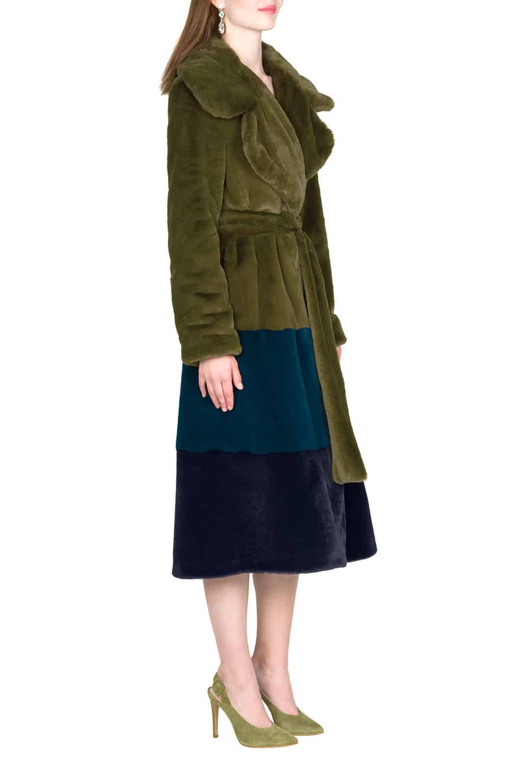 Luisa Beccaria Cappotto in pelliccia sintetica colorblock Promozione