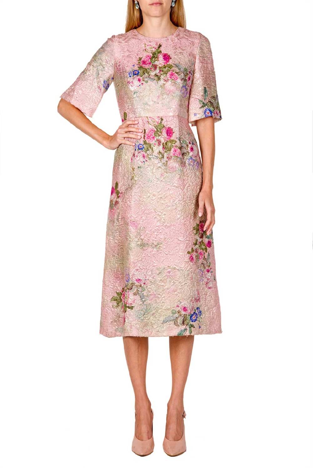 Luisa Beccaria Abito midi in broccato di seta con stampa floreale Sconti questo mese