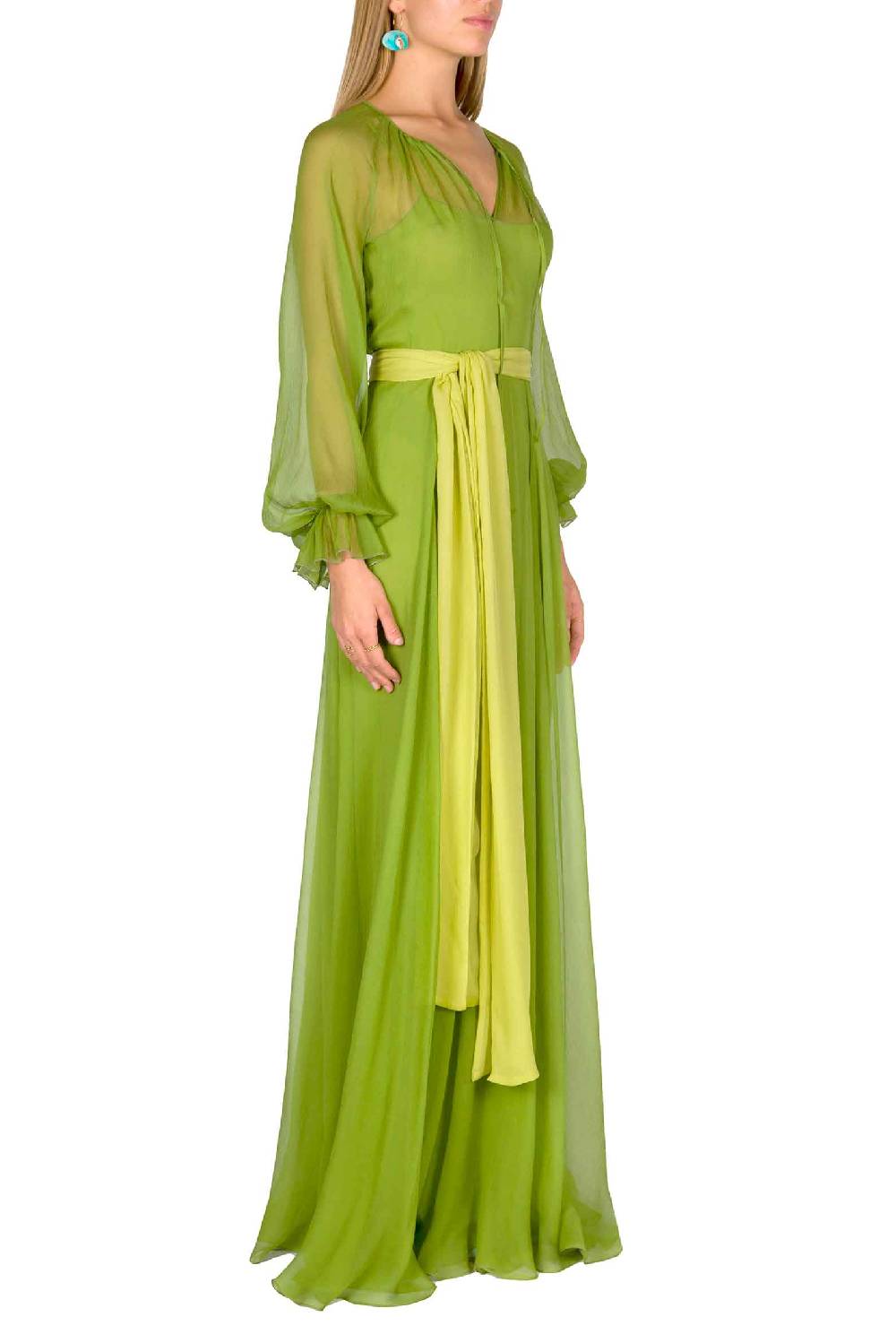 Luisa Beccaria Maxi abito in chiffon verde lime Italy