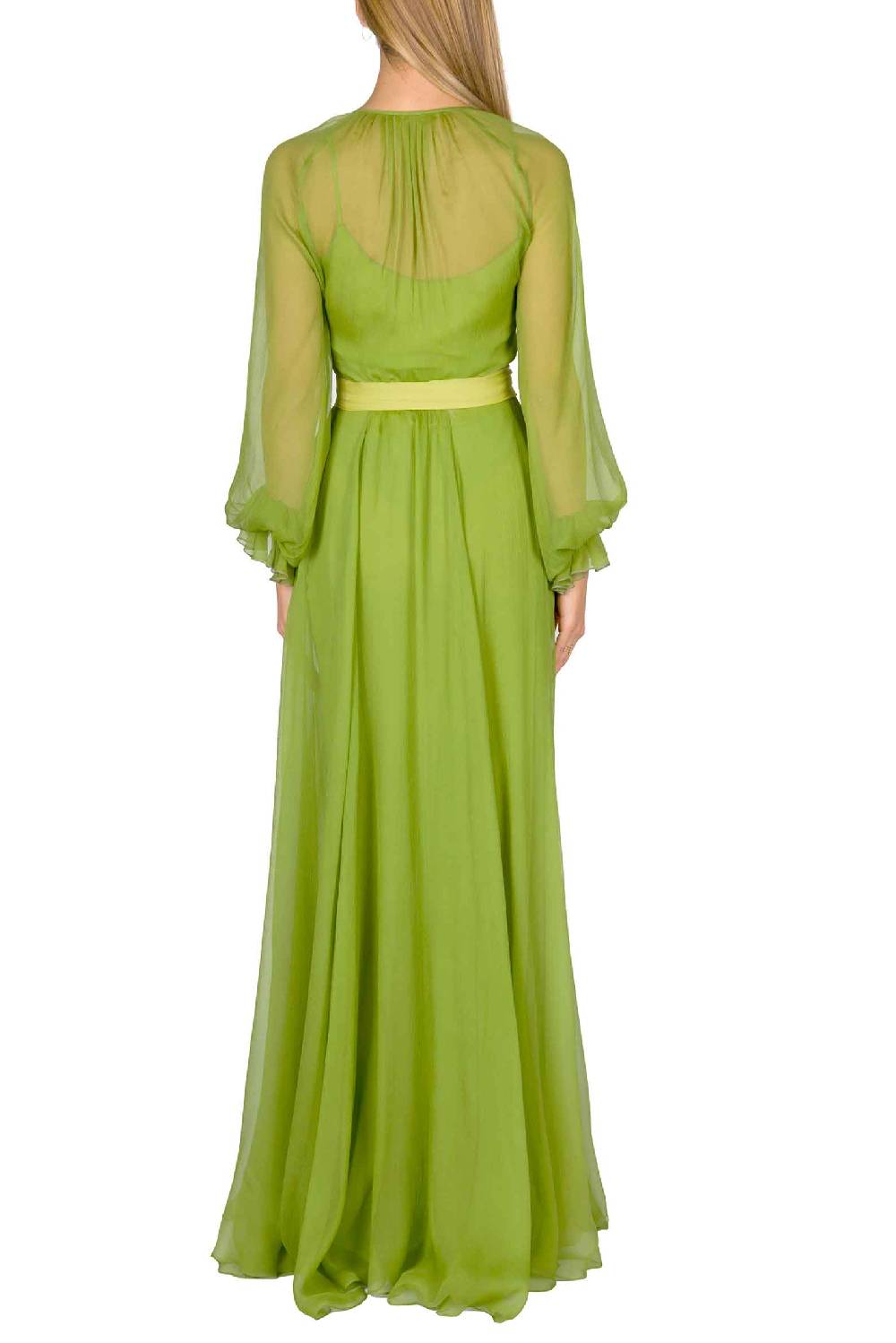 Luisa Beccaria Maxi abito in chiffon verde lime Italy