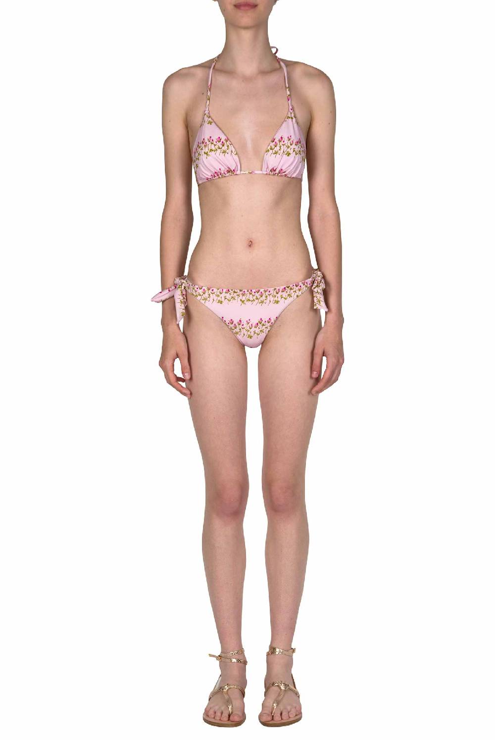 Luisa Beccaria Bikini a triangolo e slip a righe fiorite rosa Italia