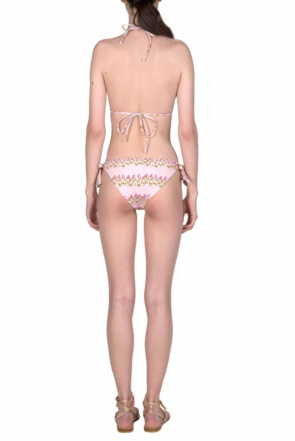 Luisa Beccaria Bikini a triangolo e slip a righe fiorite rosa Italia