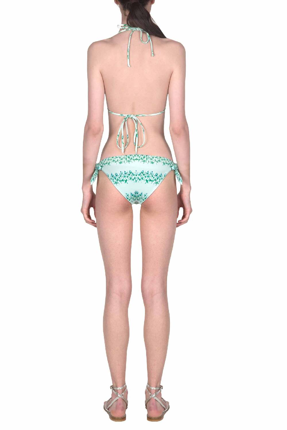 Luisa Beccaria Bikini Triangolo E Slip A Righe Fiorite Blu Nuovo