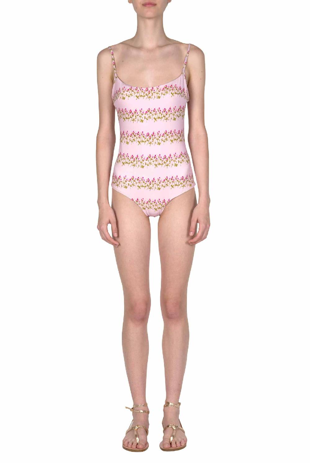 Luisa Beccaria Costume intero a righe fiorite rosa Soddisfazione Garantita
