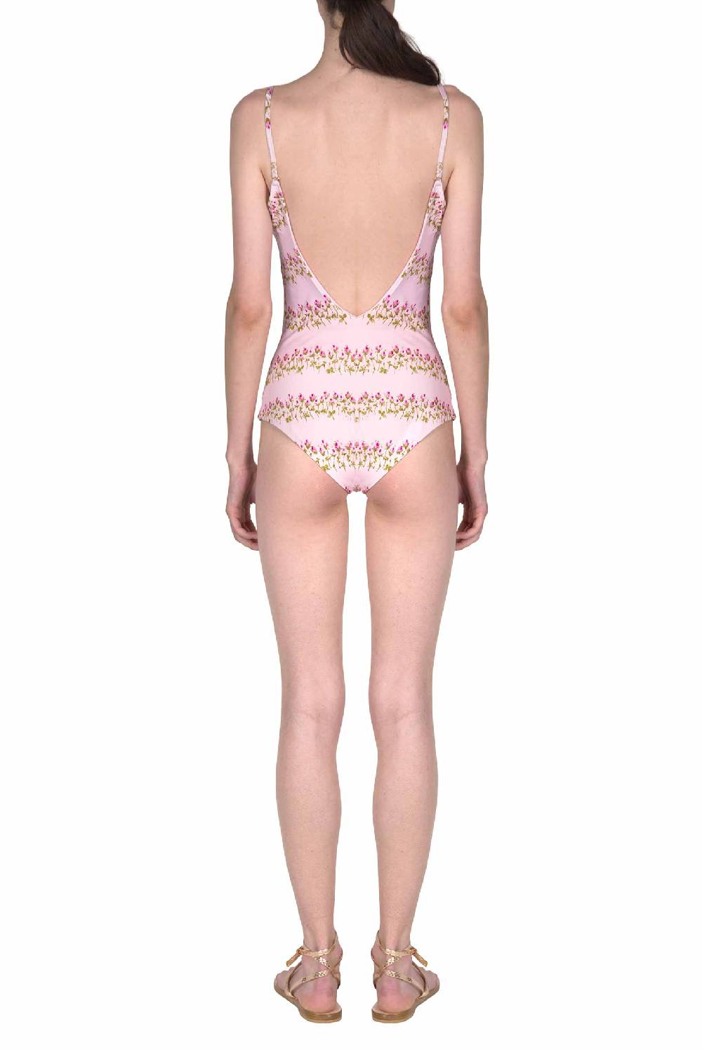Luisa Beccaria Costume intero a righe fiorite rosa Soddisfazione Garantita