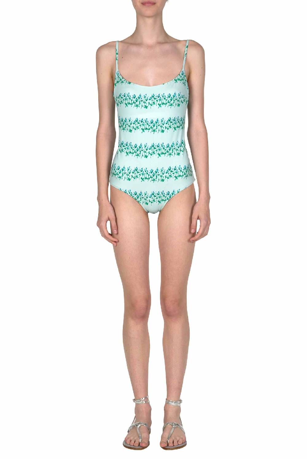 Luisa Beccaria Costume Intero Blu Righe Fiorite Acquista Ora