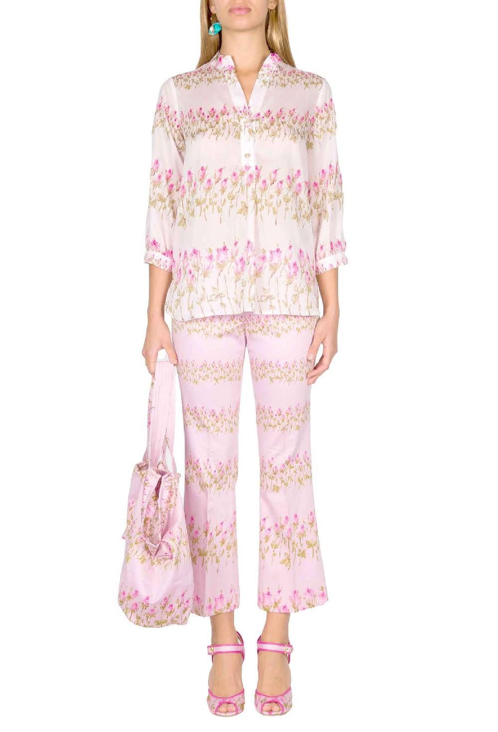 Luisa Beccaria Camicia rosa a righe fiorite Offerte