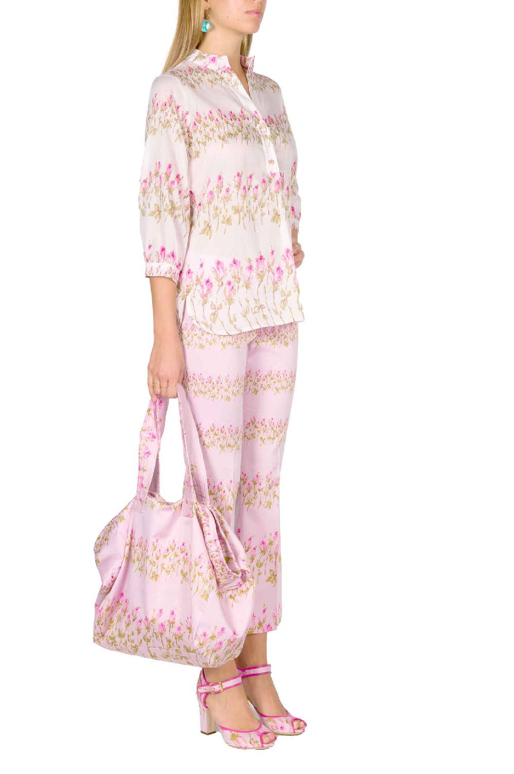 Luisa Beccaria Camicia rosa a righe fiorite Offerte