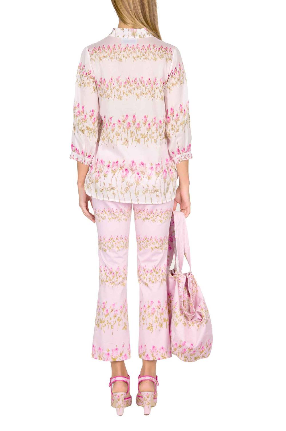 Luisa Beccaria Camicia rosa a righe fiorite Offerte