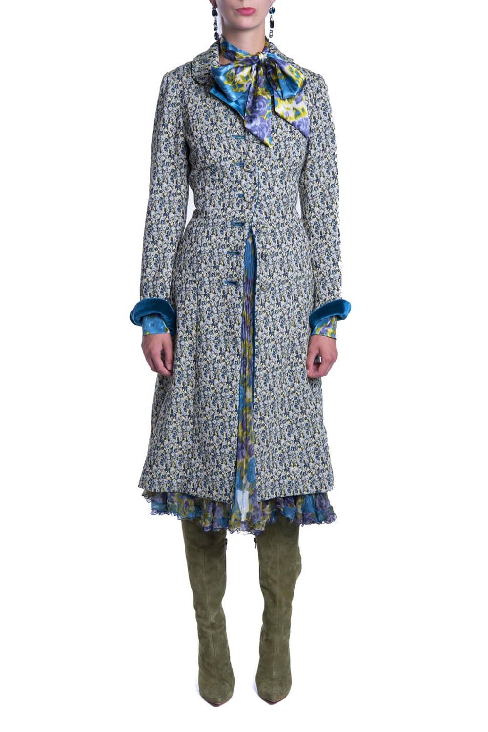 Luisa Beccaria Cappotto in micro jacquard floreale Vendita Calda