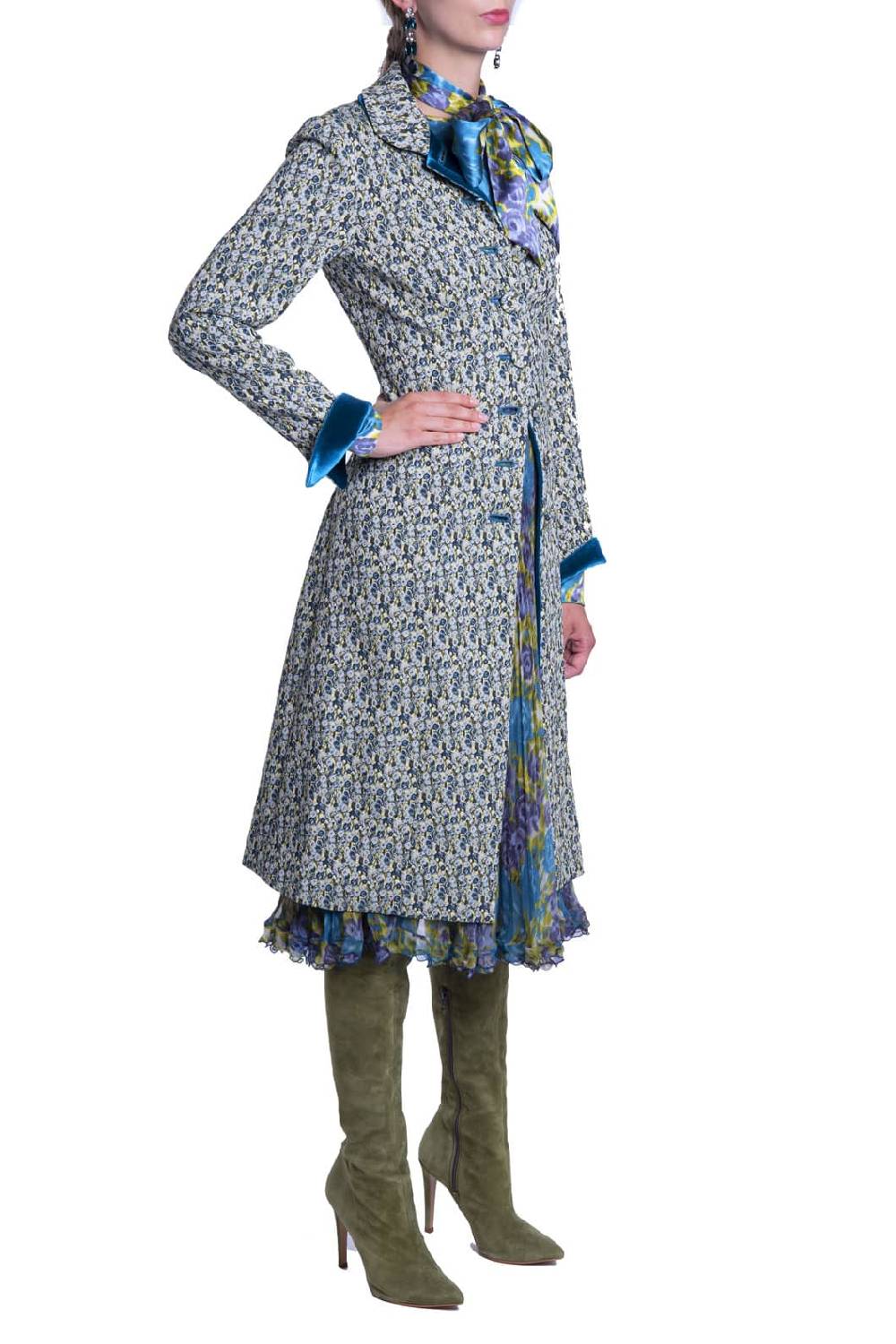 Luisa Beccaria Cappotto in micro jacquard floreale Vendita Calda