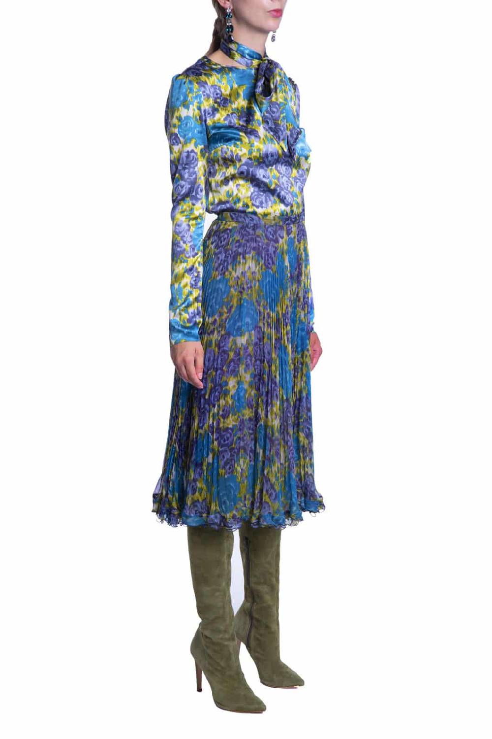 Luisa Beccaria Gonna Plissé In Chiffon Di Seta Stampata Saldi Di Fabbrica