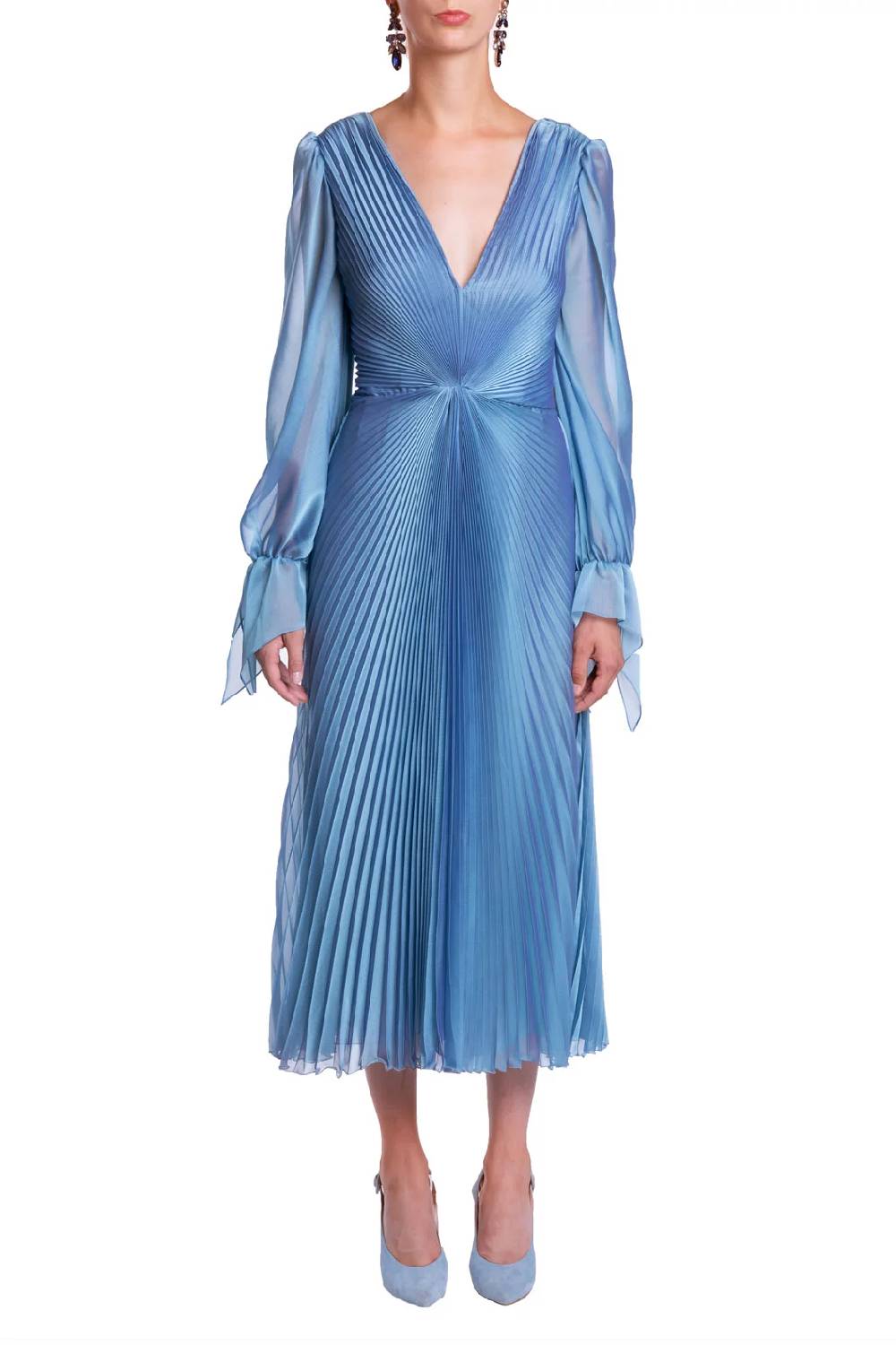 Luisa Beccaria Abito longuette iridescente in chiffon plissettato Moda