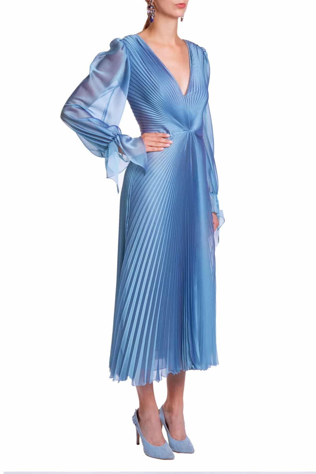 Luisa Beccaria Abito longuette iridescente in chiffon plissettato Moda