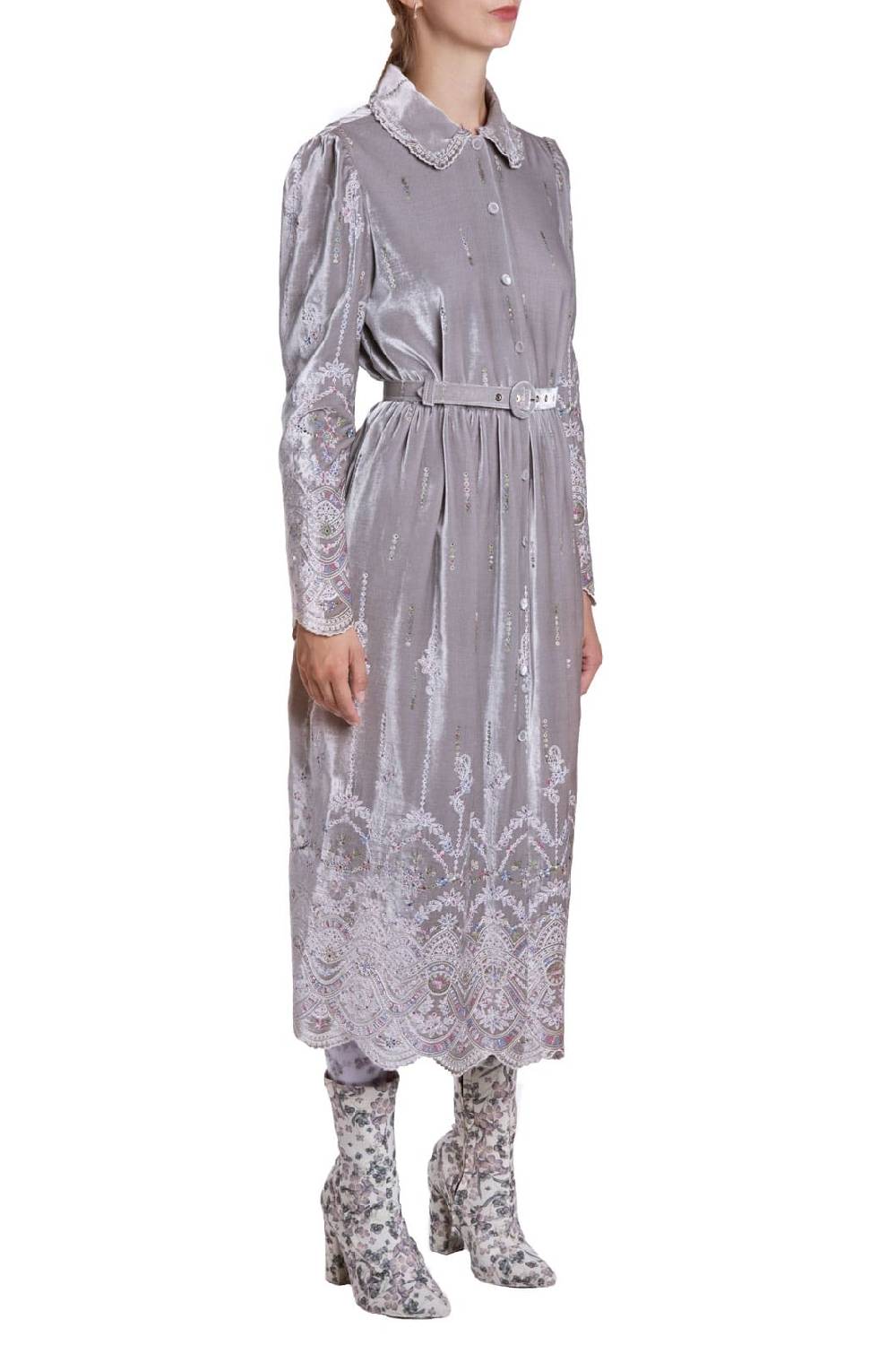 Luisa Beccaria Abito ricamato Chemisier in velluto Flash Sale