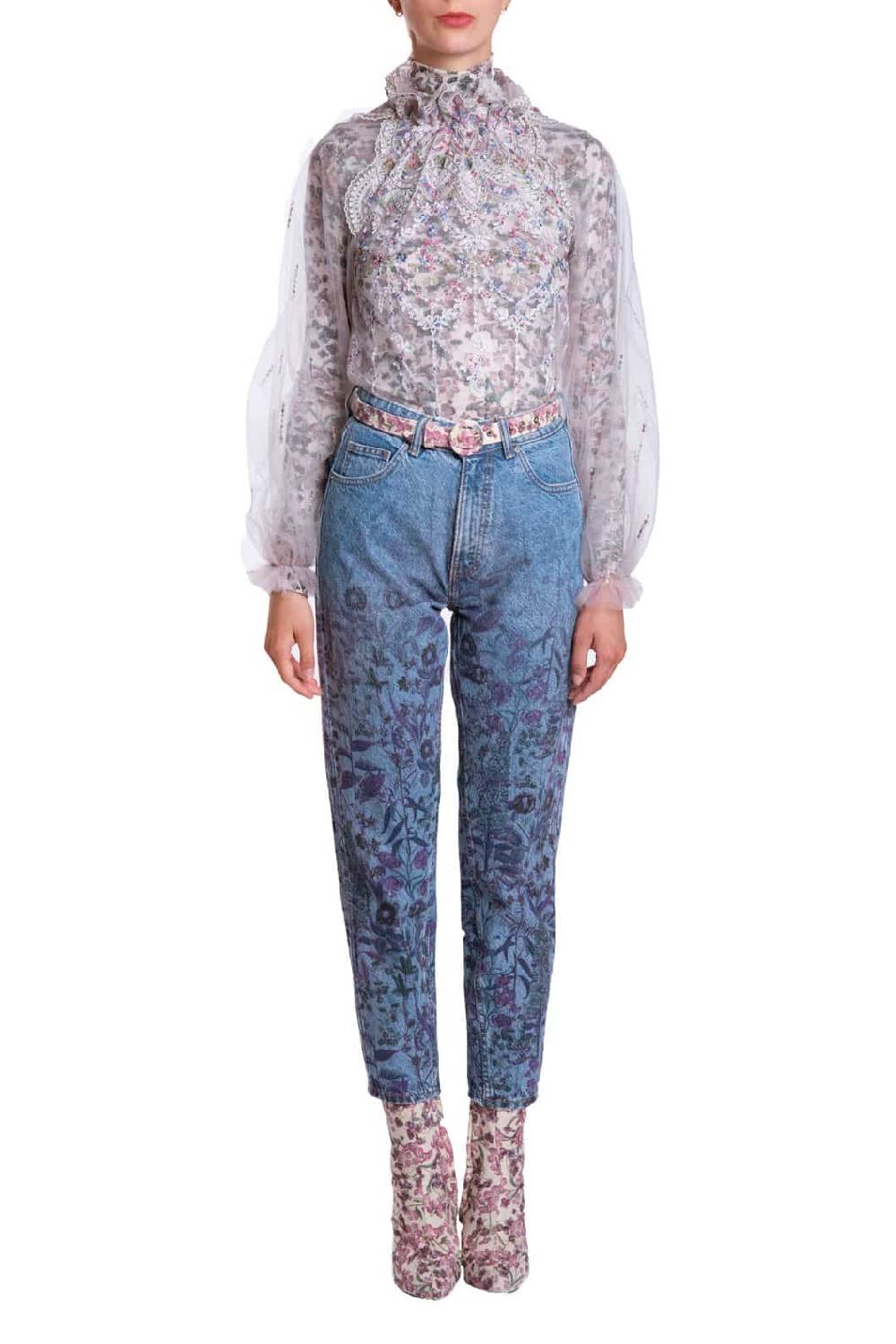 Luisa Beccaria Blusa a collo alto ricamata in tulle Offerta esclusiva