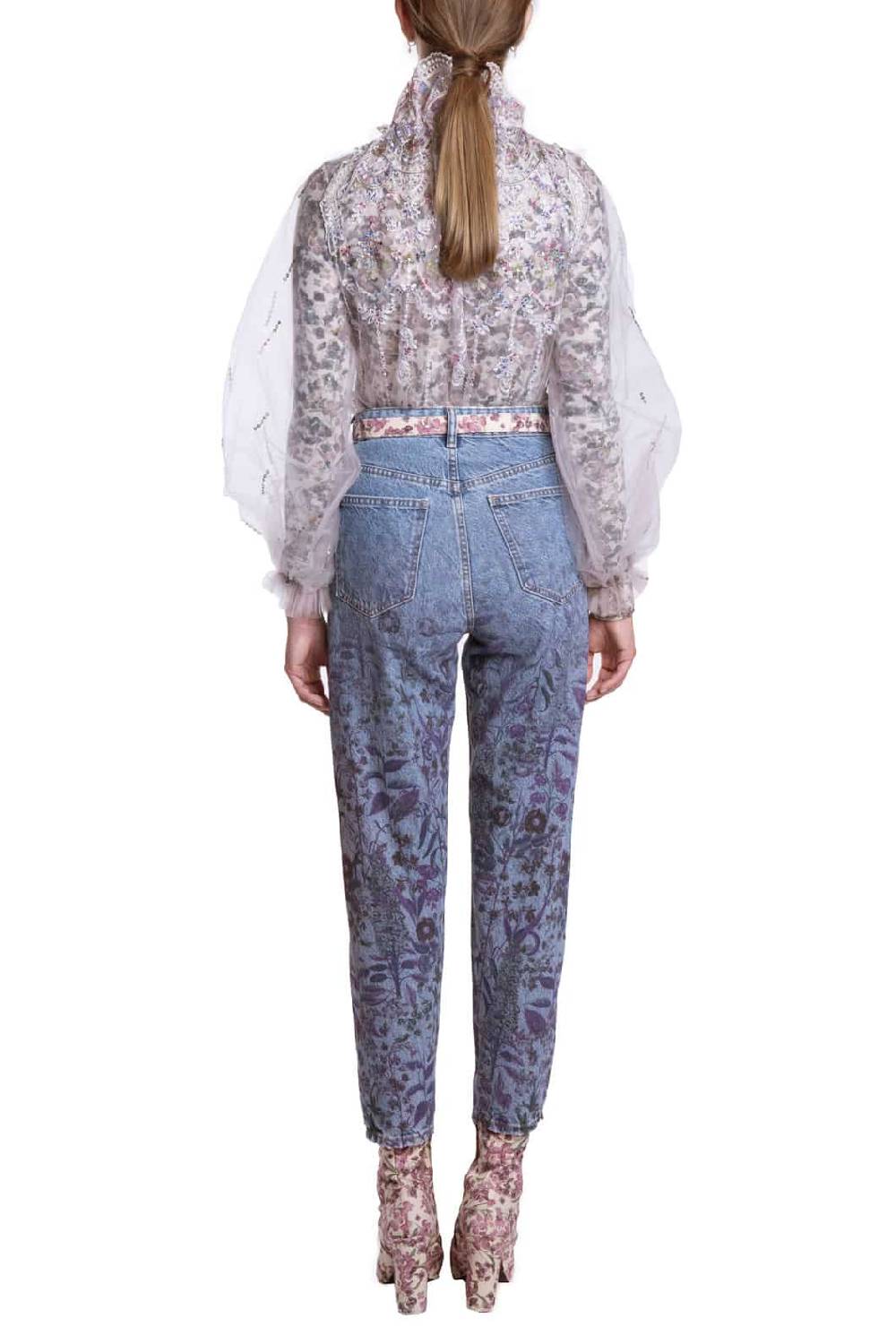Luisa Beccaria Blusa a collo alto ricamata in tulle Offerta esclusiva