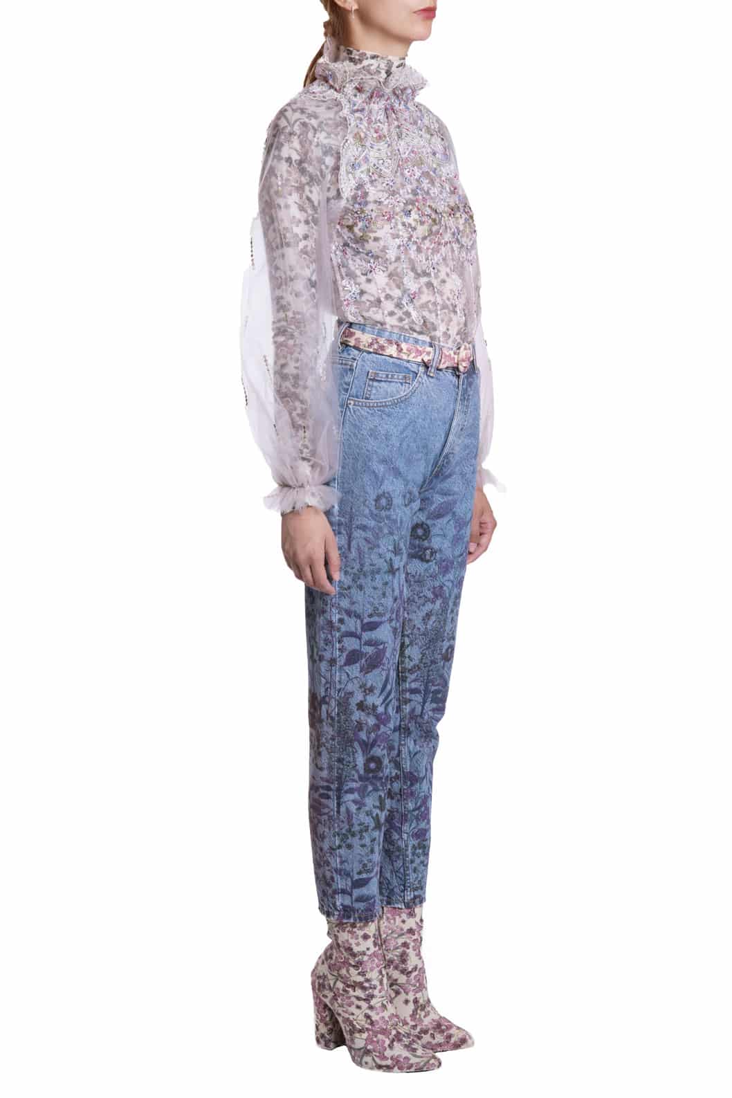 Luisa Beccaria Blusa a collo alto ricamata in tulle Offerta esclusiva
