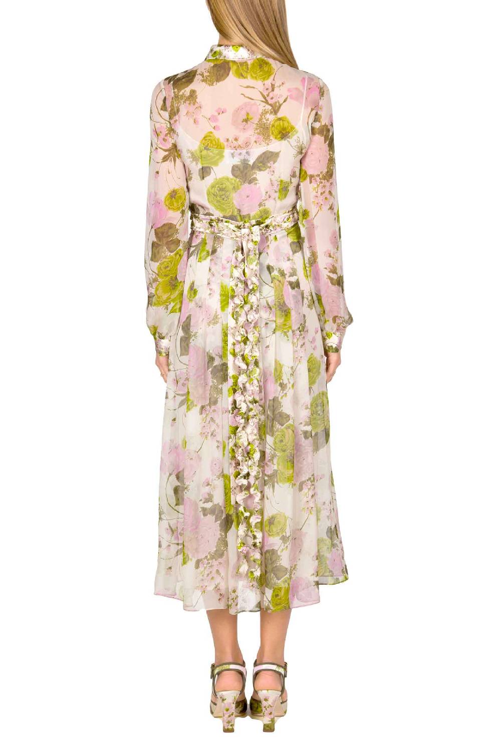 Luisa Beccaria Abito midi in chiffon stampato con rose in fiore Offerte esclusive