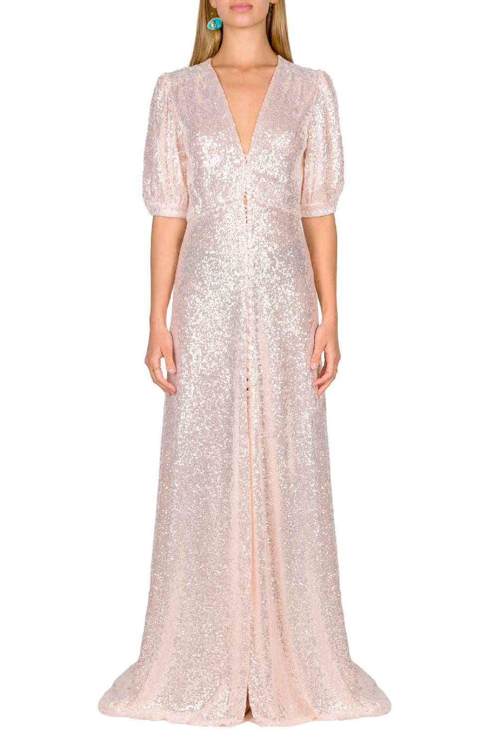 Luisa Beccaria Abito con bottoni in paillettes rosa Liquidazione