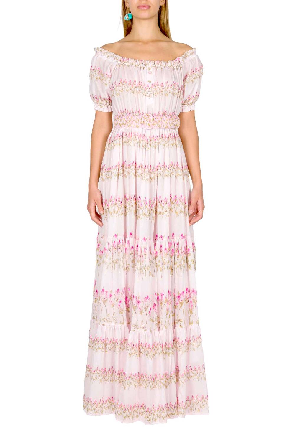Luisa Beccaria Abito con spalle scoperte a righe fiorite Comprane uno, ottenene uno gratis