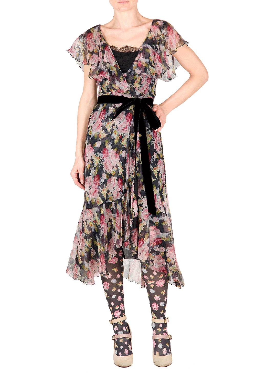 Luisa Beccaria Abito a portafoglio in chiffon floreale Prezzo basso