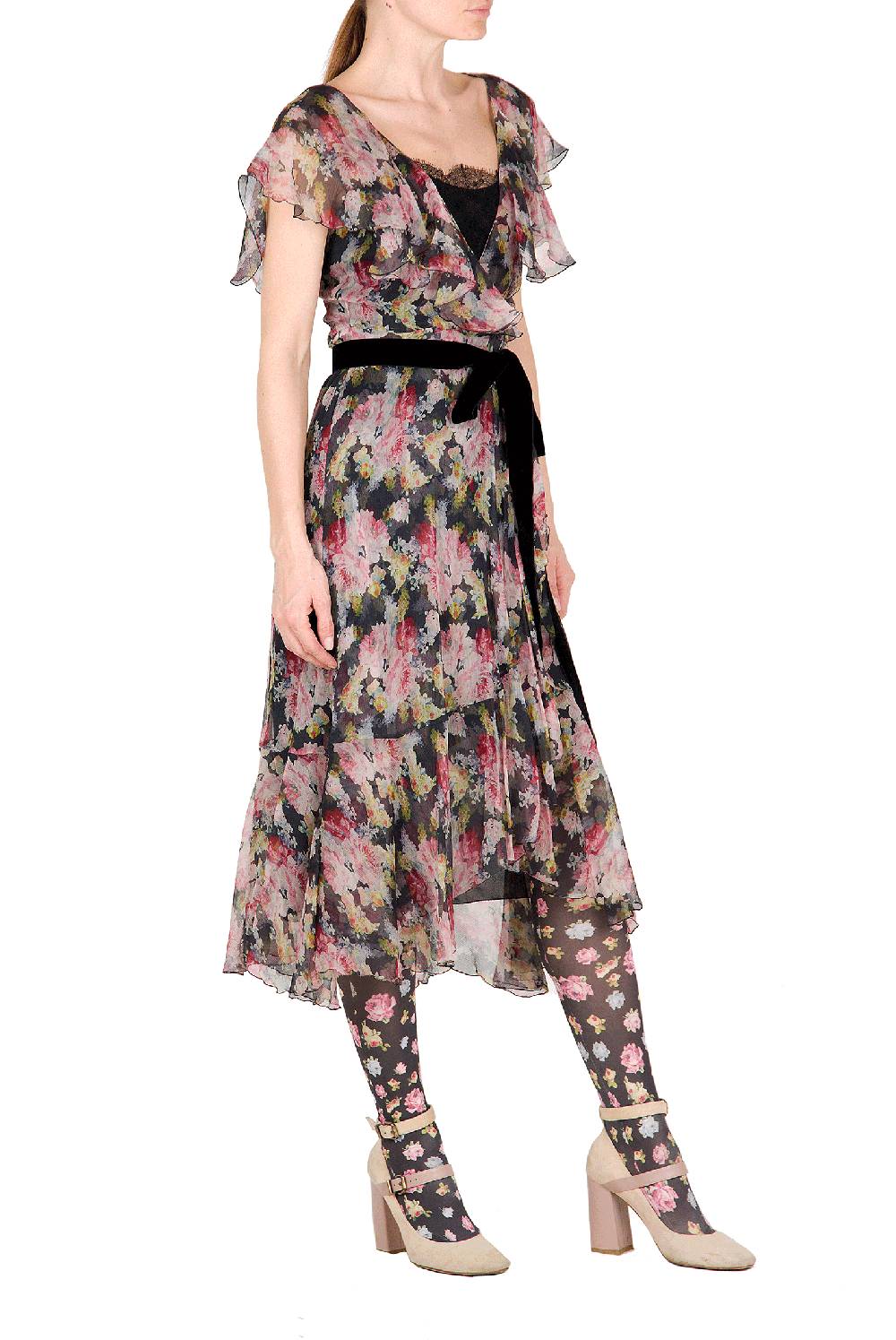Luisa Beccaria Abito a portafoglio in chiffon floreale Prezzo basso