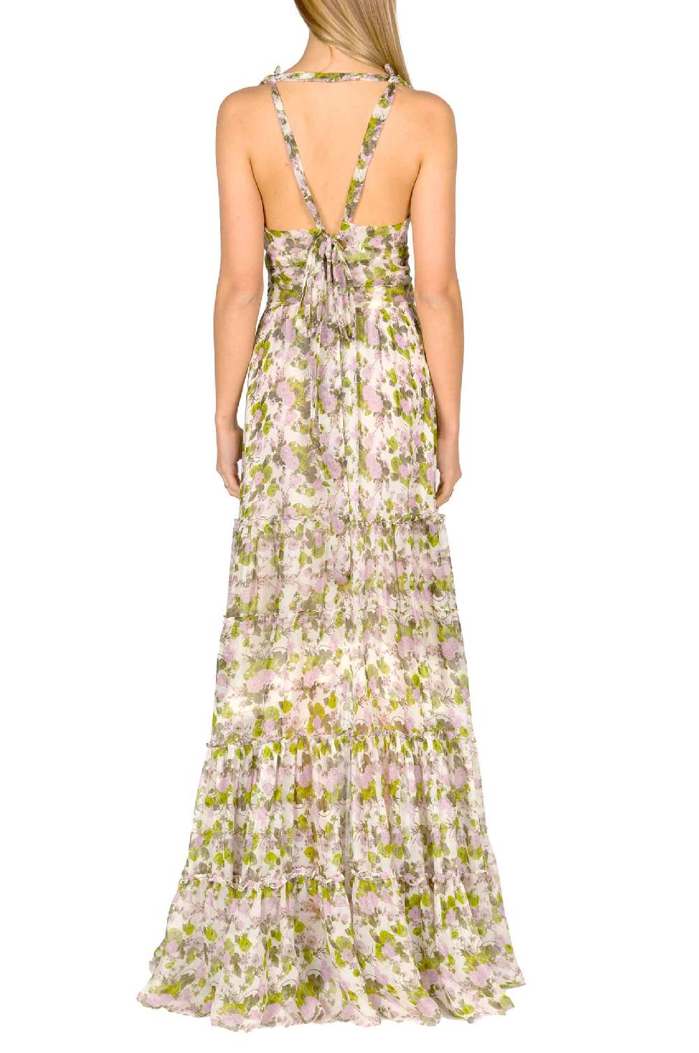 Luisa Beccaria Abito lungo in chiffon increspato con rose in fiore Enormi sconti